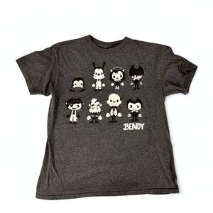 Bendy Graphic T-Shirt Unisex M Heather Gray Cartoon Characters Short Sleeve Tee